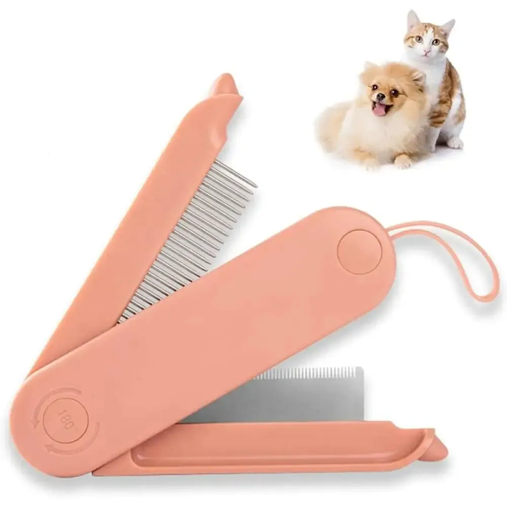 2 In1 Foldable Comfortable Safe Deshedding Pet Grooming Brush Tool for Long and Short Fur
