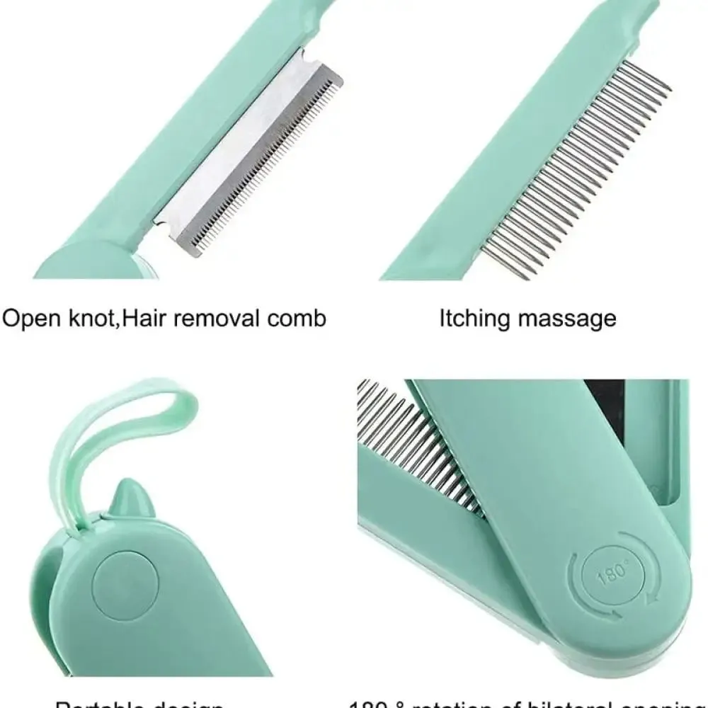 2 In1 Foldable Comfortable Safe Deshedding Pet Grooming Brush Tool for Long and Short Fur