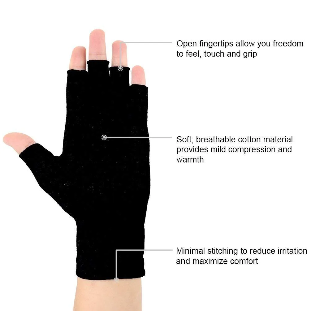 2 Pairs Arthritis Compression Gloves for Arthritis Pain Relief, Rheumatoid, Osteoarthritis and Carpal Tunnel for Men and Women, Fingerless for Typing (Small, Pureblack Gray) Small (2 Pair)