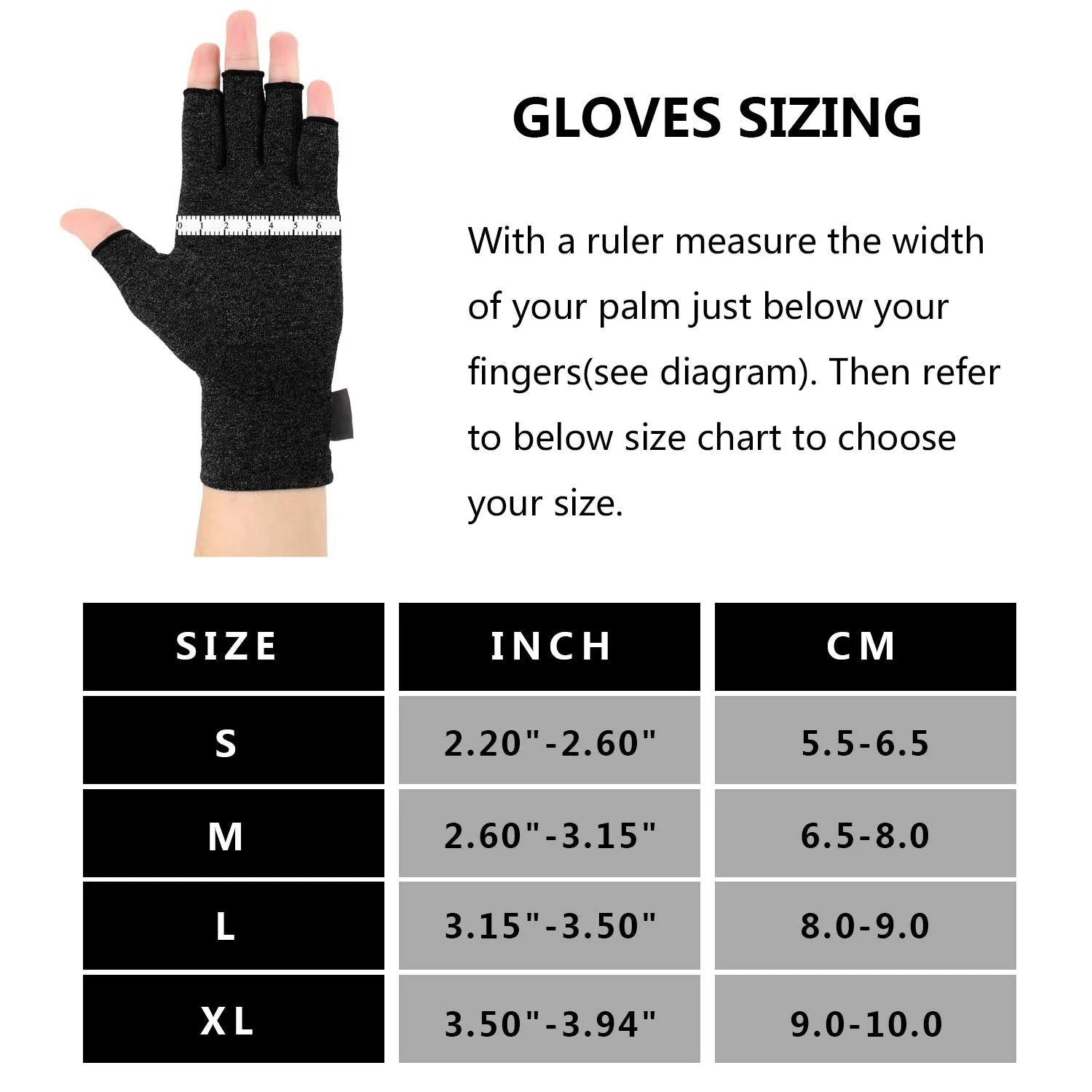 2 Pairs Arthritis Compression Gloves for Arthritis Pain Relief, Rheumatoid, Osteoarthritis and Carpal Tunnel for Men and Women, Fingerless for Typing (Small, Pureblack Gray) Small (2 Pair)