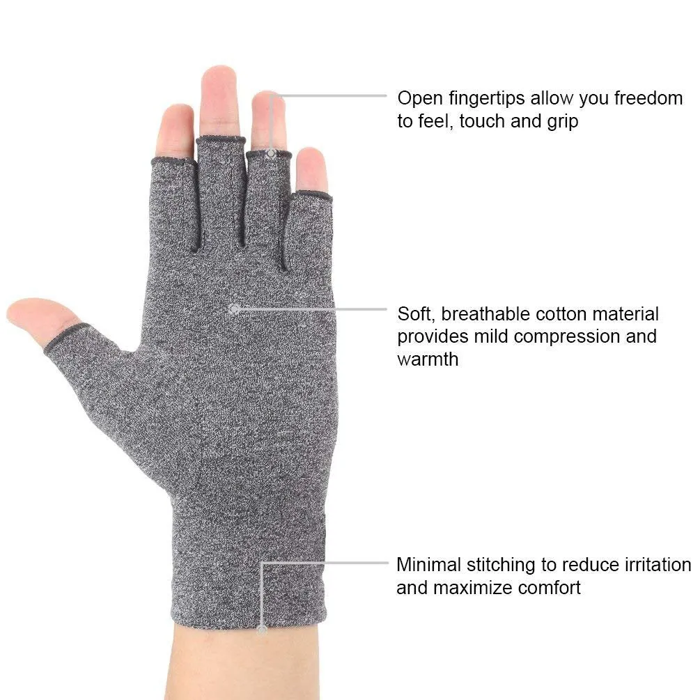 2 Pairs Arthritis Compression Gloves for Arthritis Pain Relief, Rheumatoid, Osteoarthritis and Carpal Tunnel for Men and Women, Fingerless for Typing (Small, Pureblack Gray) Small (2 Pair)
