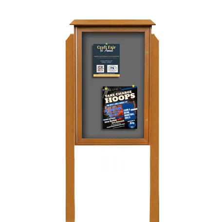 26" x 42" Outdoor Message Center Fabric-Wrapped Magnetic Board with Posts | Standing Single Door Information Board