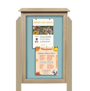 26" x 42" Outdoor Message Center Fabric-Wrapped Magnetic Board with Posts | Standing Single Door Information Board