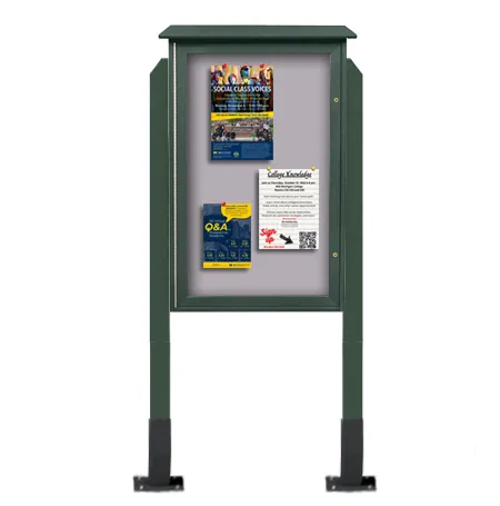 26" x 42" Outdoor Message Center Fabric-Wrapped Magnetic Board with Posts | Standing Single Door Information Board