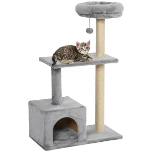 3-Tier Scratching Cat Tree, 96cm - Grey