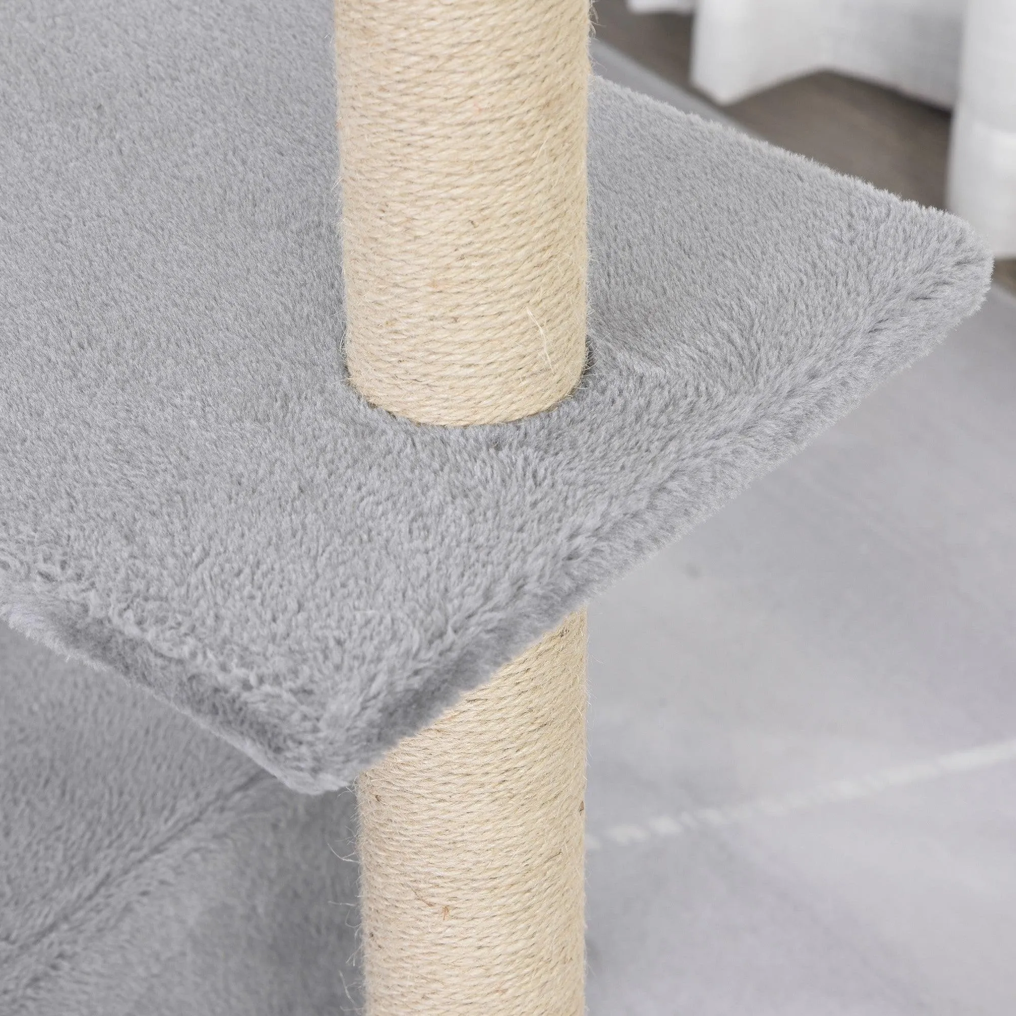 3-Tier Scratching Cat Tree, 96cm - Grey