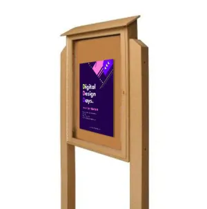36 x 36 Outdoor Message Center with Posts   Cork Board | Left Hinged Single Door Information Board, with Eco-Design Faux Wood