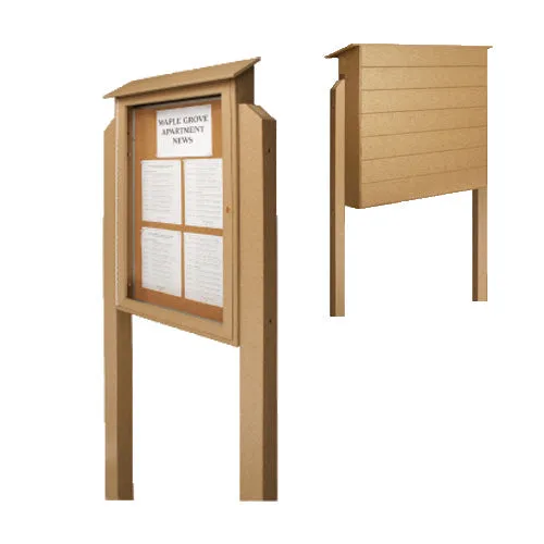 36 x 36 Outdoor Message Center with Posts   Cork Board | Left Hinged Single Door Information Board, with Eco-Design Faux Wood