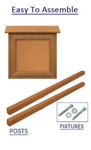 36 x 36 Outdoor Message Center with Posts   Cork Board | Left Hinged Single Door Information Board, with Eco-Design Faux Wood