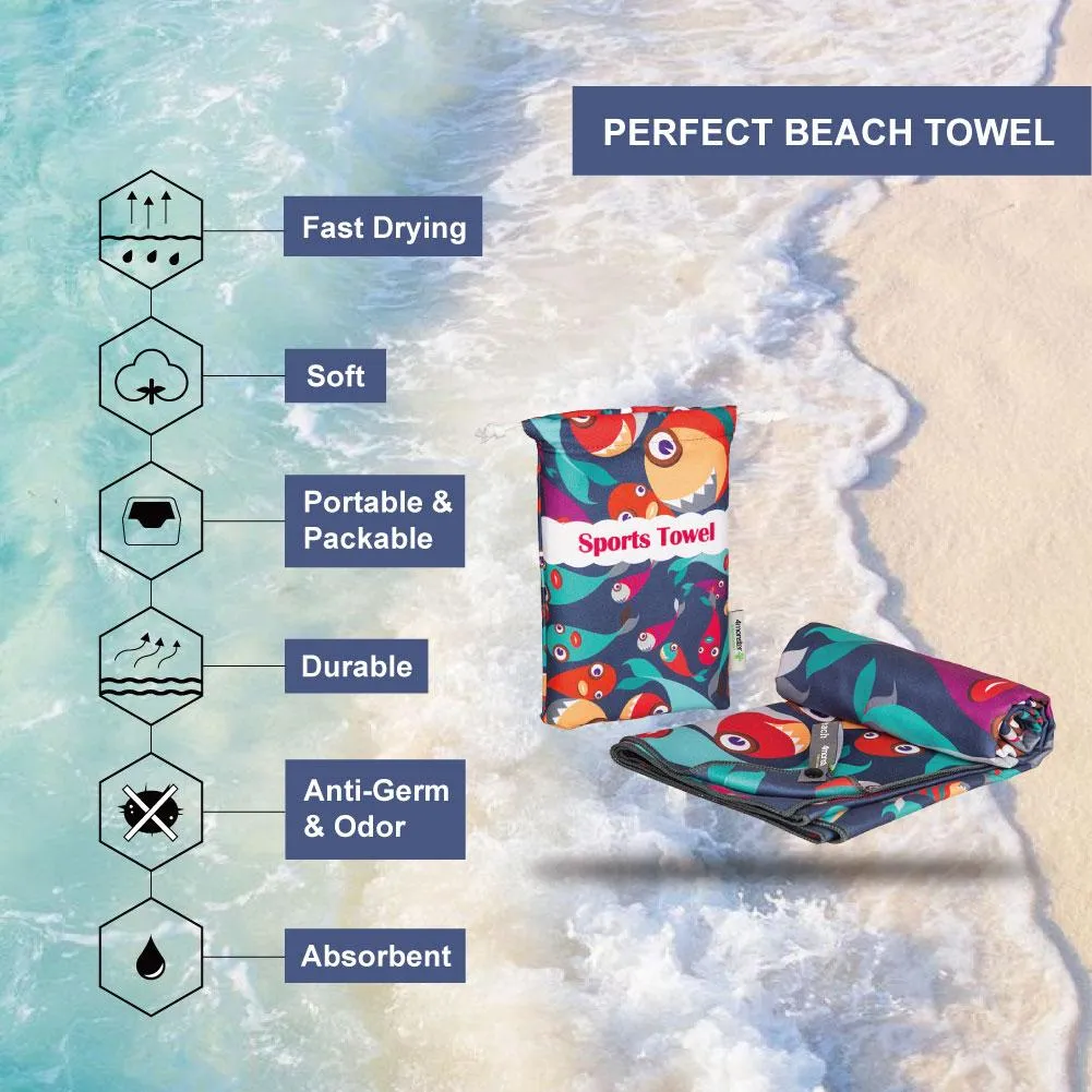 4Monster Microfiber Beach Towel Quick Dry Absorbent Lightweight Towel Fish Fashion