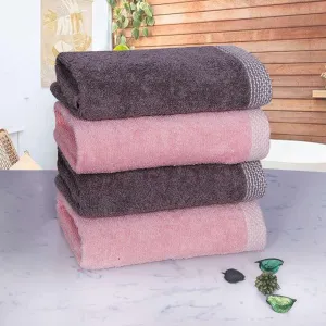500 GSM Bamboo Hand Towels Set Of 4 - Peach & Ash Grey | Ultra Soft & Highly Absorbent Towels