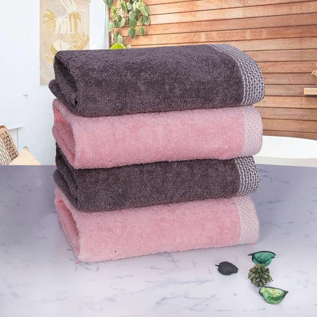 500 GSM Bamboo Hand Towels Set Of 4 - Peach & Ash Grey | Ultra Soft & Highly Absorbent Towels