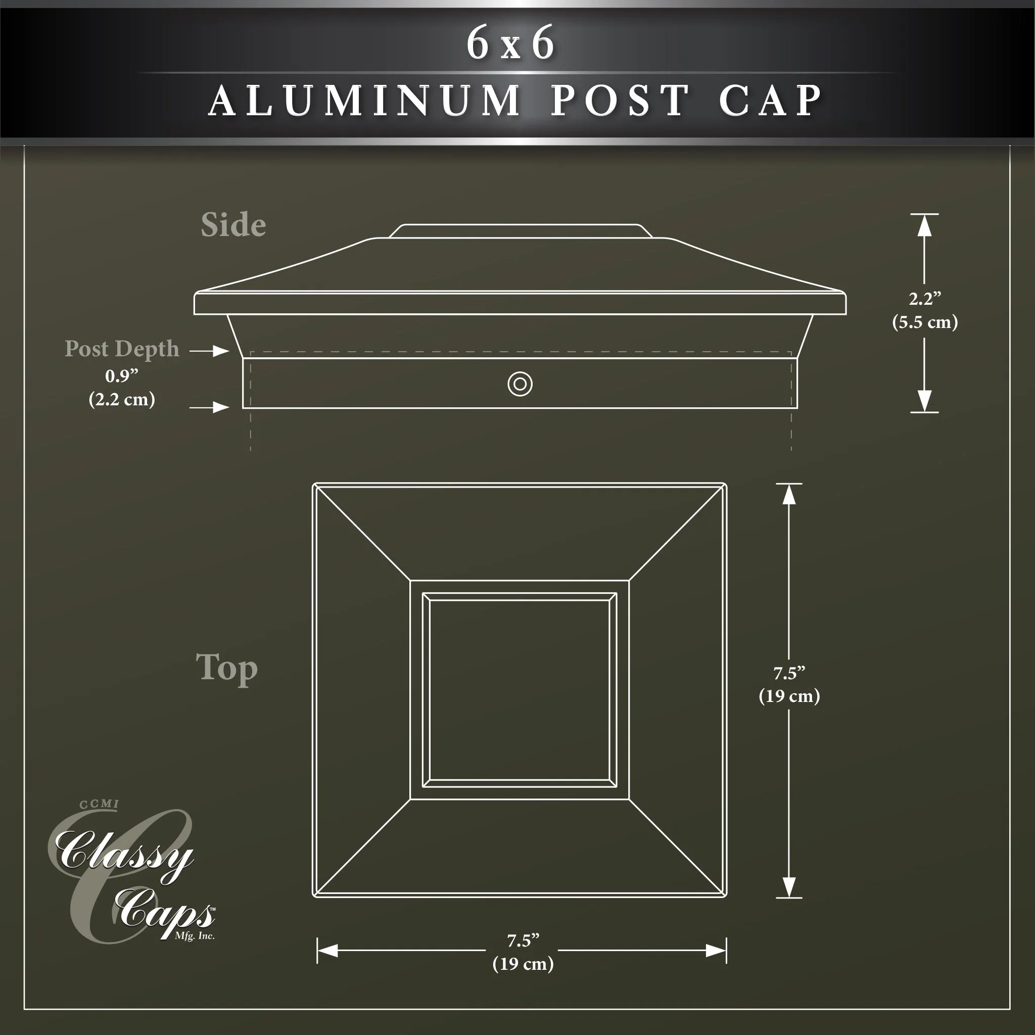 6x6 Aluminum Post Cap - White