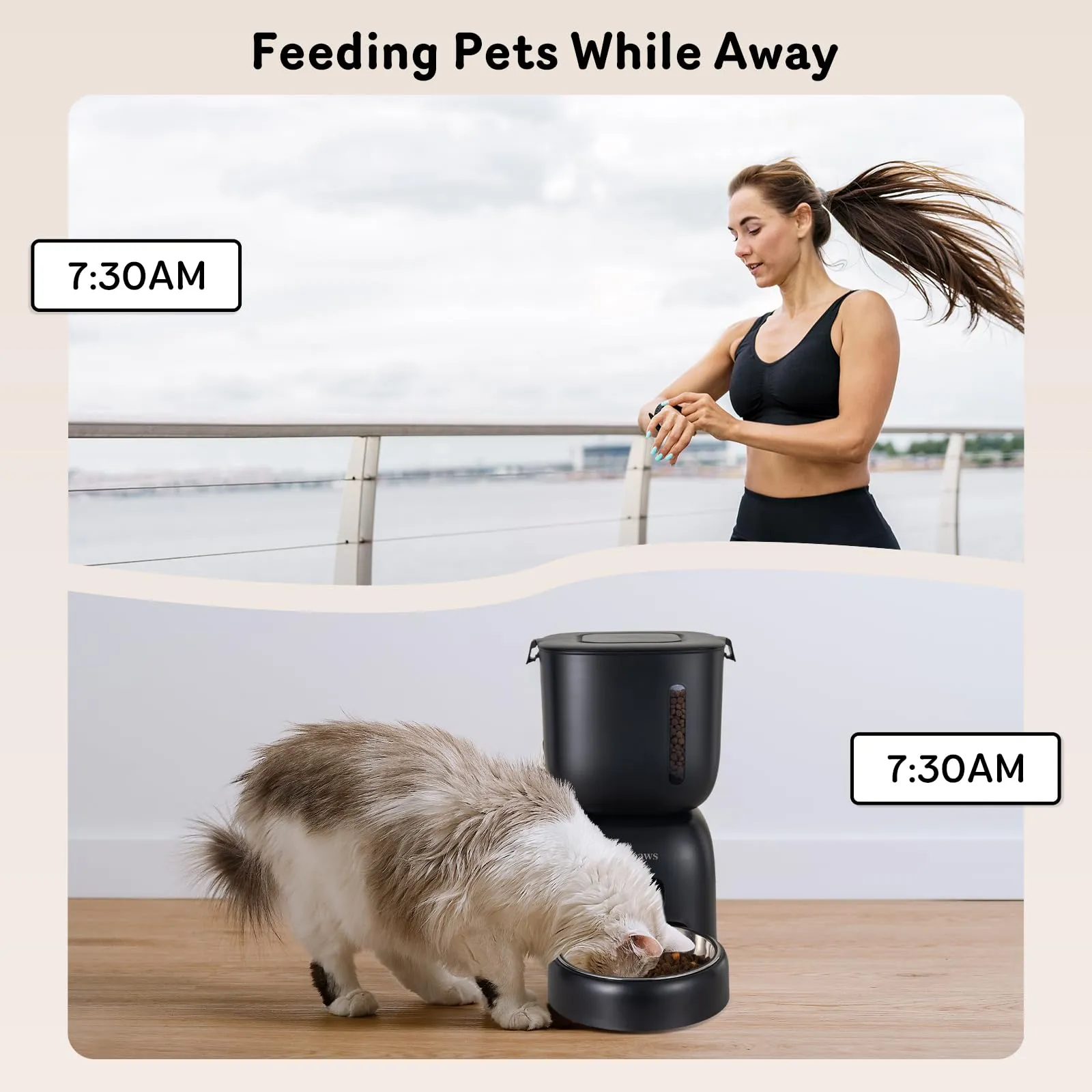 Automatic Cat Feeder and Cat Water Dispenser FW1, Wire or Battery Cat Food Dispenser Timer Pet Feeder - Locking Lid, Desiccant Bag, Programmable Portion Control, 4 Daily Meals, 10s Voice Recorder