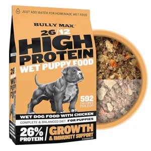Bully Max Wet Puppy Food - Instant Fresh Dehydrated High Protein Soft Dog Food with Chicken - Healthy Growth for Small & Large Breed Puppies - 2 Dry Dog Food Pounds (Makes 5.5 lbs. of Wet Dog Food)