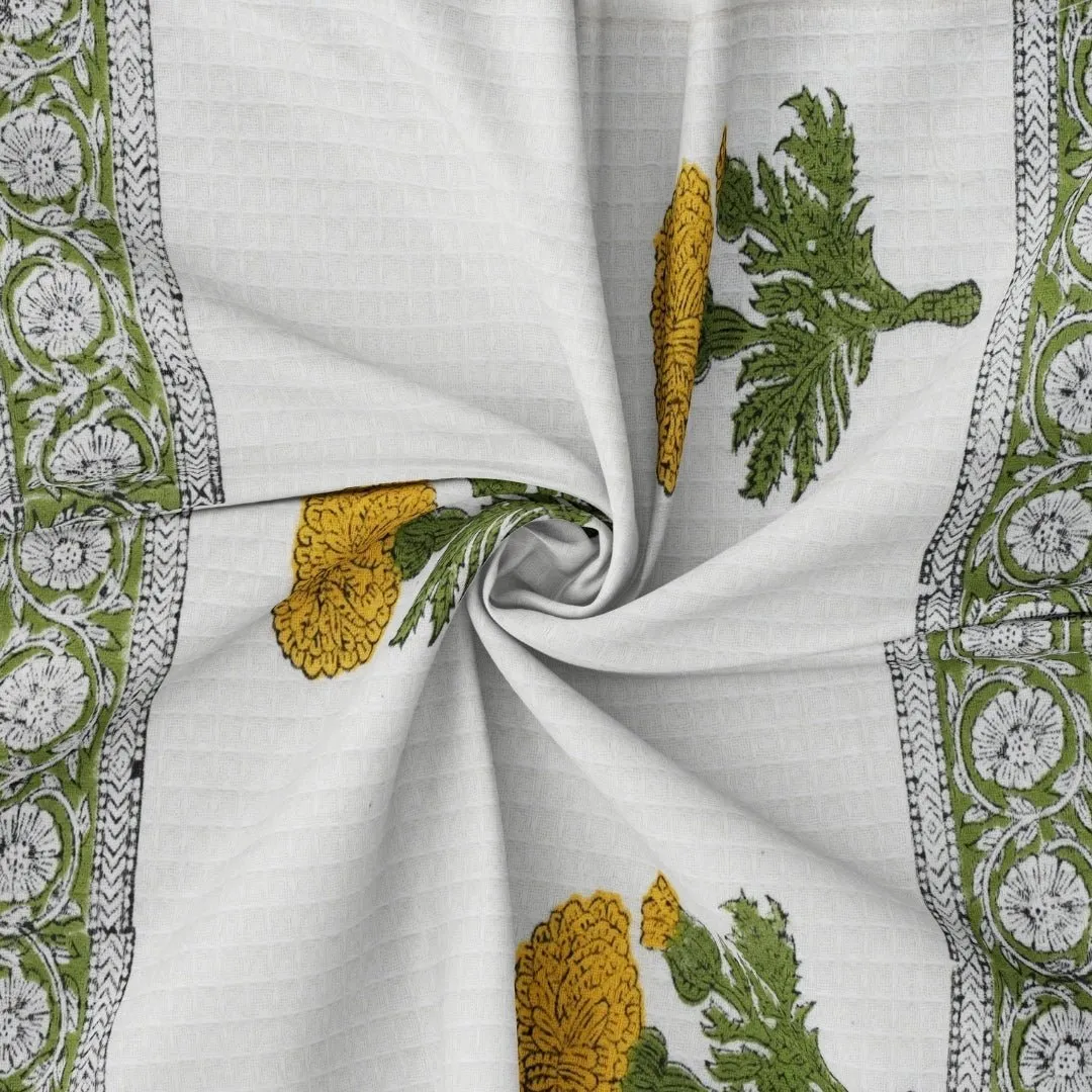 Cotton Hand And Bath Towel Set | Block Printed In Marigold Pattern | Super Absorbent, Soft & Faster Drying | 300 GSM | Handmade In India