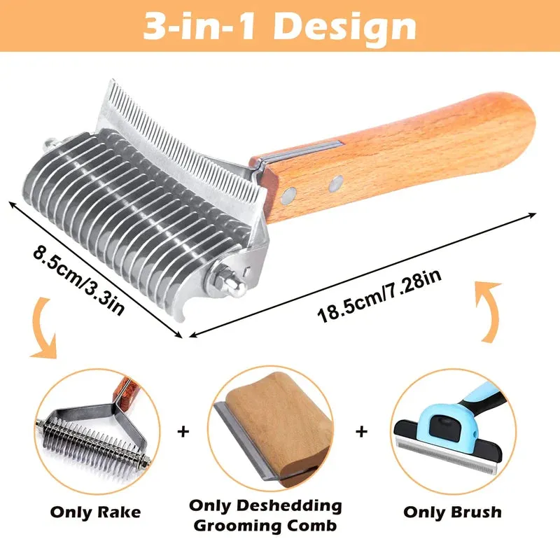 Dog Rake Brush 3 in 1 Deshedding Dematting and Detangling Comb