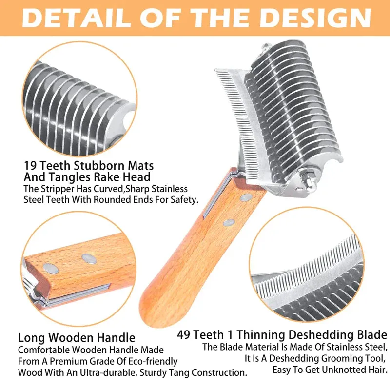 Dog Rake Brush 3 in 1 Deshedding Dematting and Detangling Comb