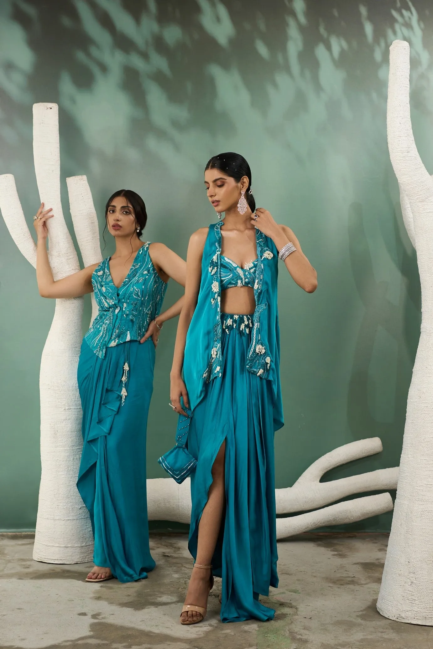 Firozi Blue Cape Skirt Set