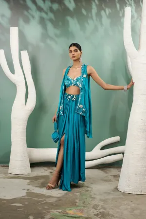 Firozi Blue Cape Skirt Set