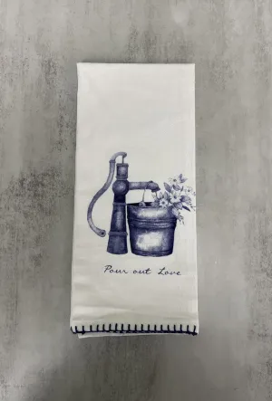 Flour Sack Pour out Love Blue Rooster