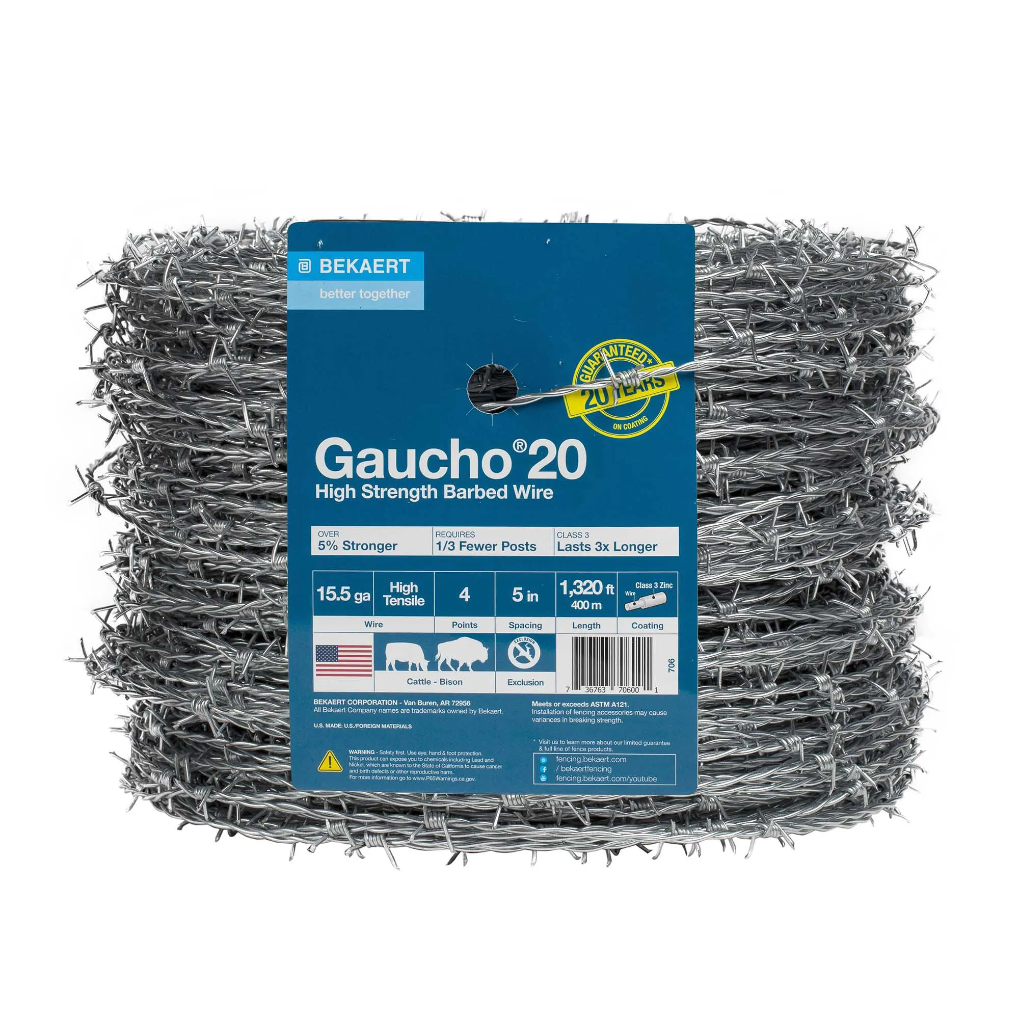Gaucho 20 15.5 ga 4-Point 5" Spacing High Tensile Barbed Wire