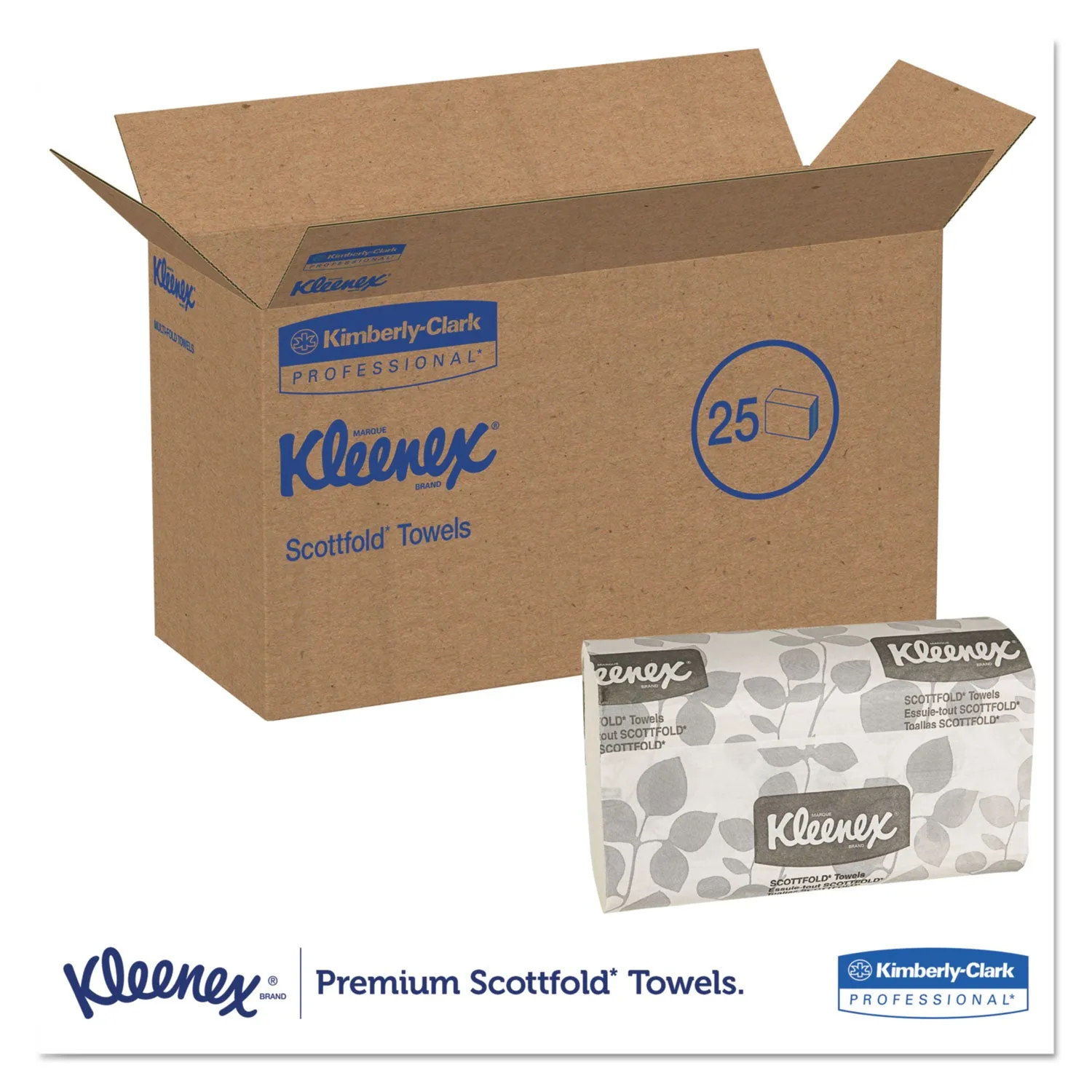 Kleenex Premiere Folded Towels, 9 2/5 X 12 2/5, White, 120/Pack, 25 Packs/Carton - KCC13254