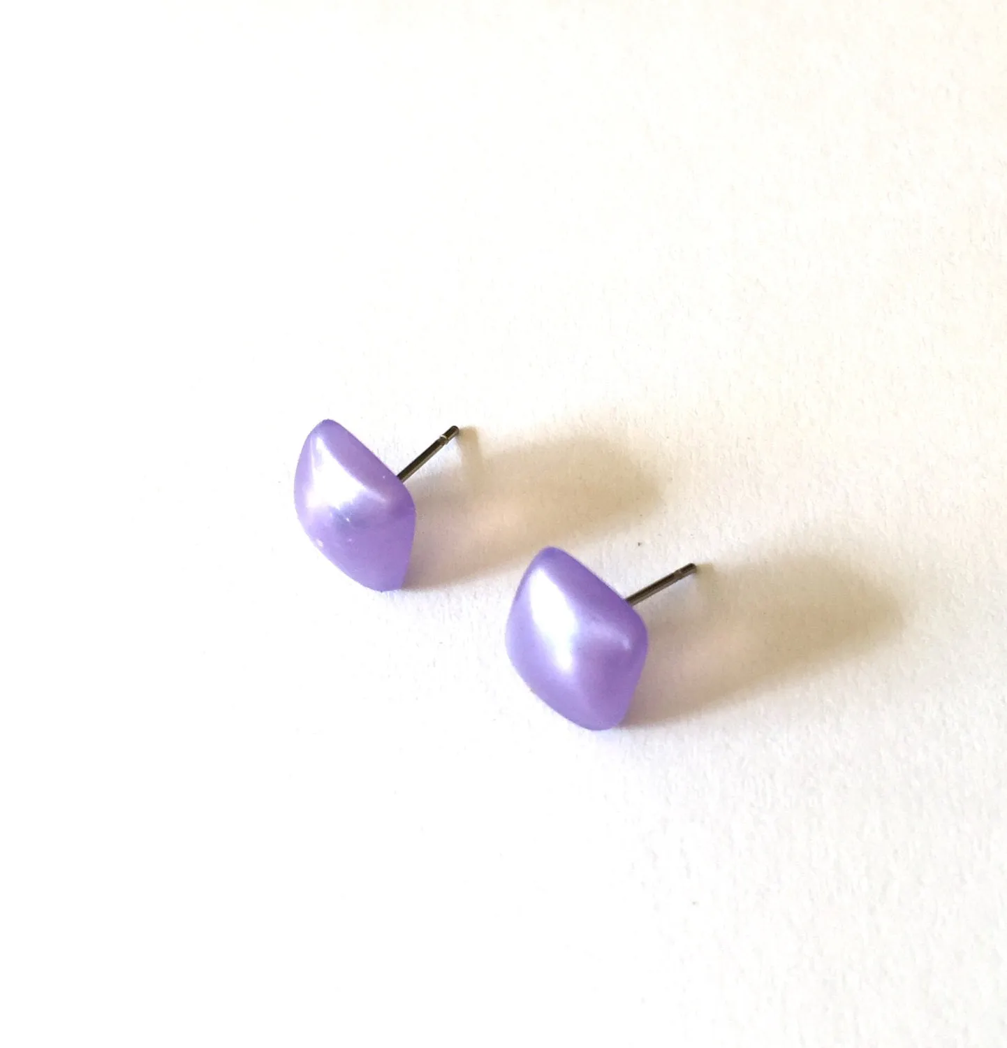 Lavender Enamel Flat Square Stud Earrings