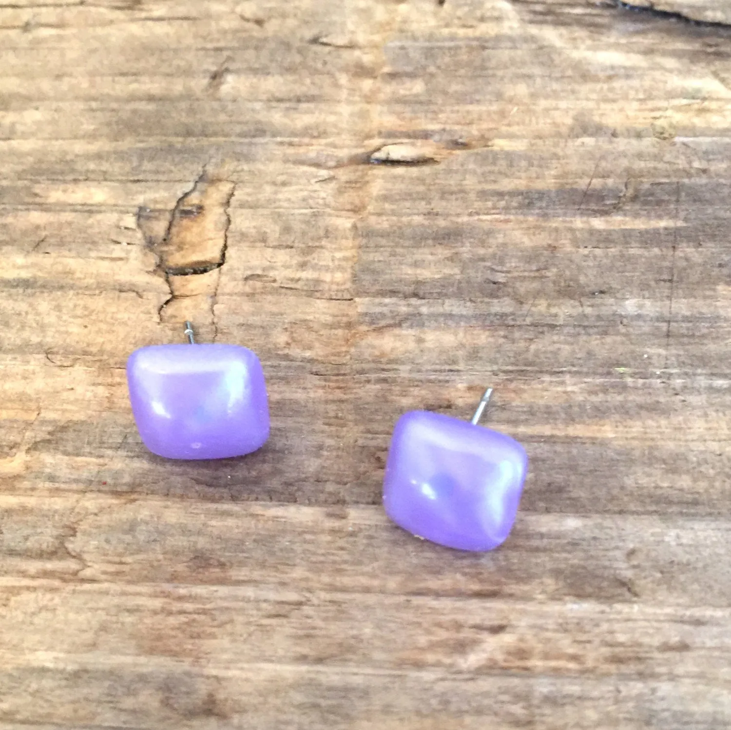 Lavender Enamel Flat Square Stud Earrings