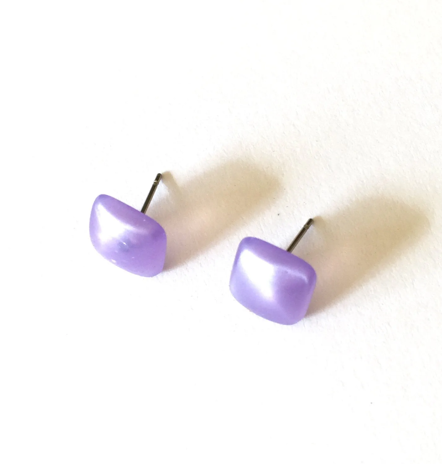 Lavender Enamel Flat Square Stud Earrings
