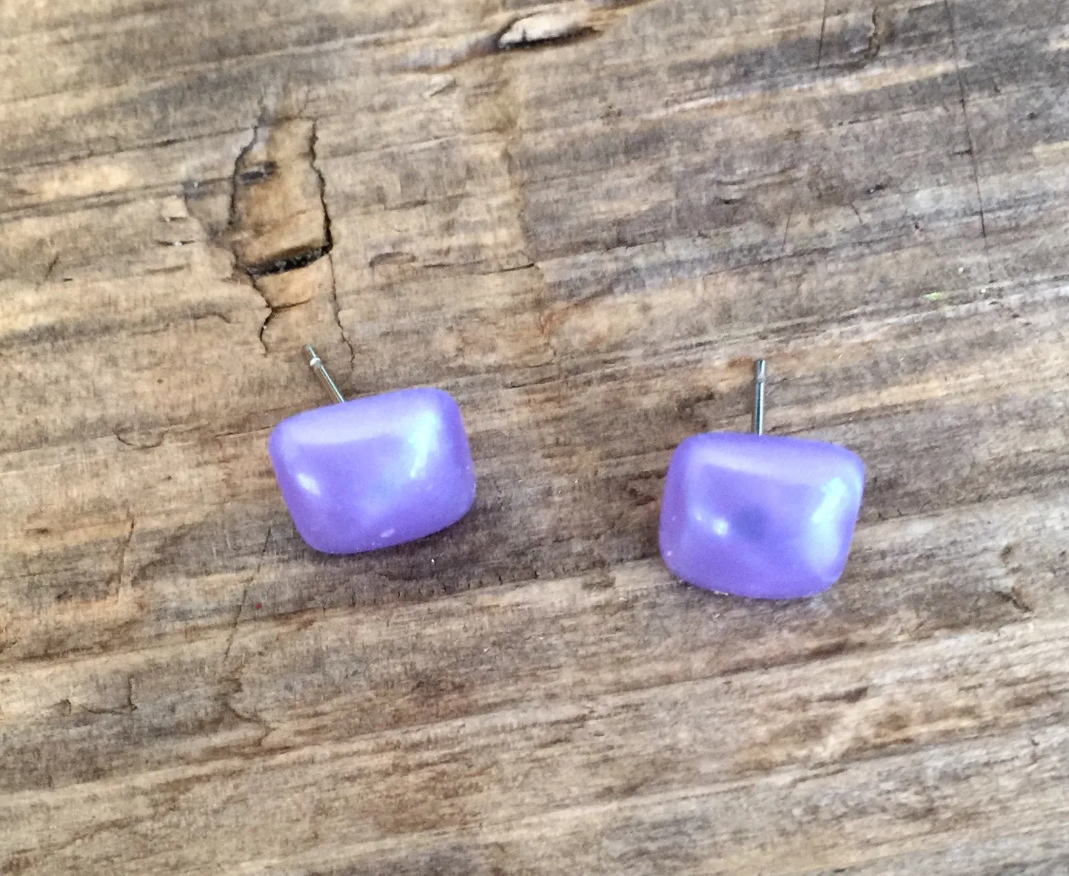 Lavender Enamel Flat Square Stud Earrings
