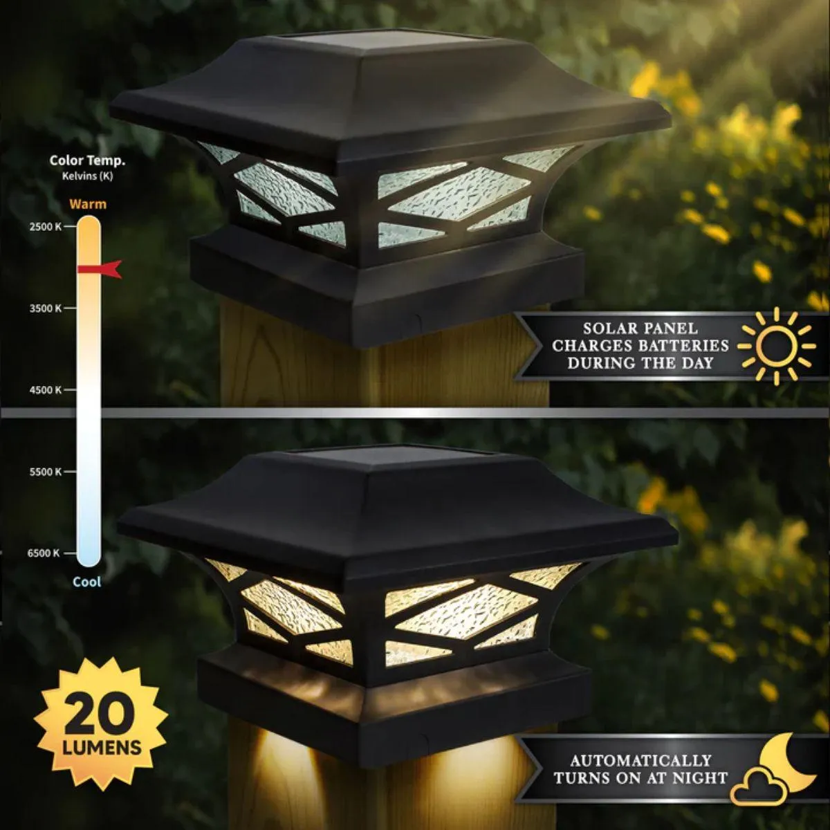 LED Solar Post Cap 6x6 20 Lumens 2700K (Pack Of 2)