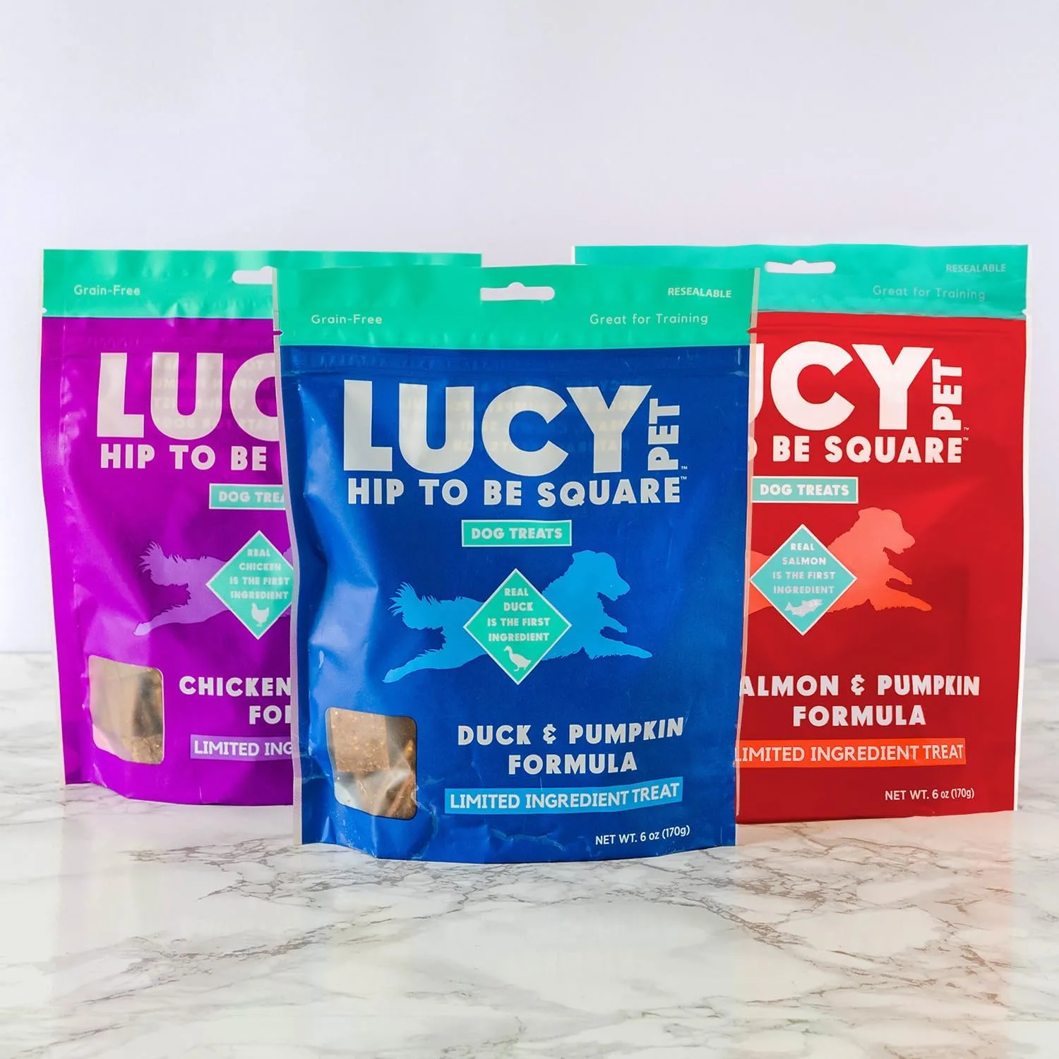 Lucy Pet Products Hip to Be Square Duck & Pumpkin Formula Dog Treats, 6-oz