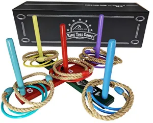 MABUA Ring Toss Game Set 20 Ropes Indoor Outdoor Hookem Horseshoe Yard Kids Adults with 10 Quoits, 10 Plastic and Carry Bag. Toys for Children Boys Girls