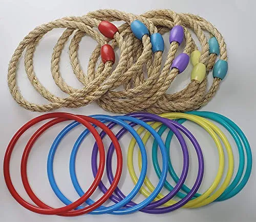 MABUA Ring Toss Game Set 20 Ropes Indoor Outdoor Hookem Horseshoe Yard Kids Adults with 10 Quoits, 10 Plastic and Carry Bag. Toys for Children Boys Girls
