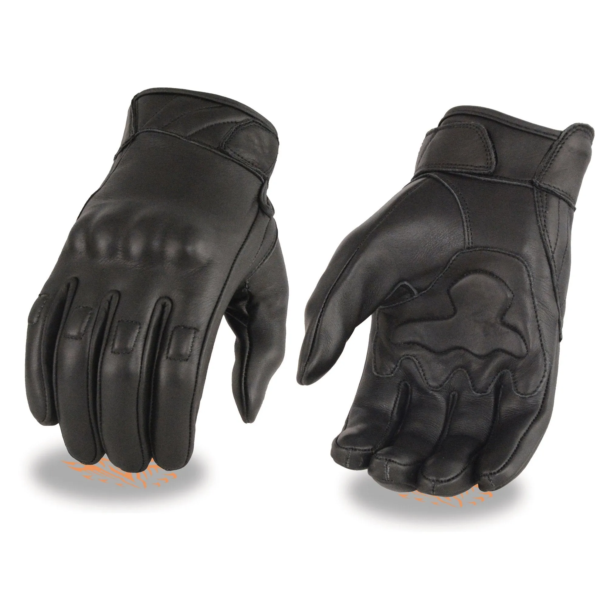 MG7501 Men's Black Leather i-Touch Screen Compatible Gel Palm Motorcycle Gloves W/ Protective Knuckle