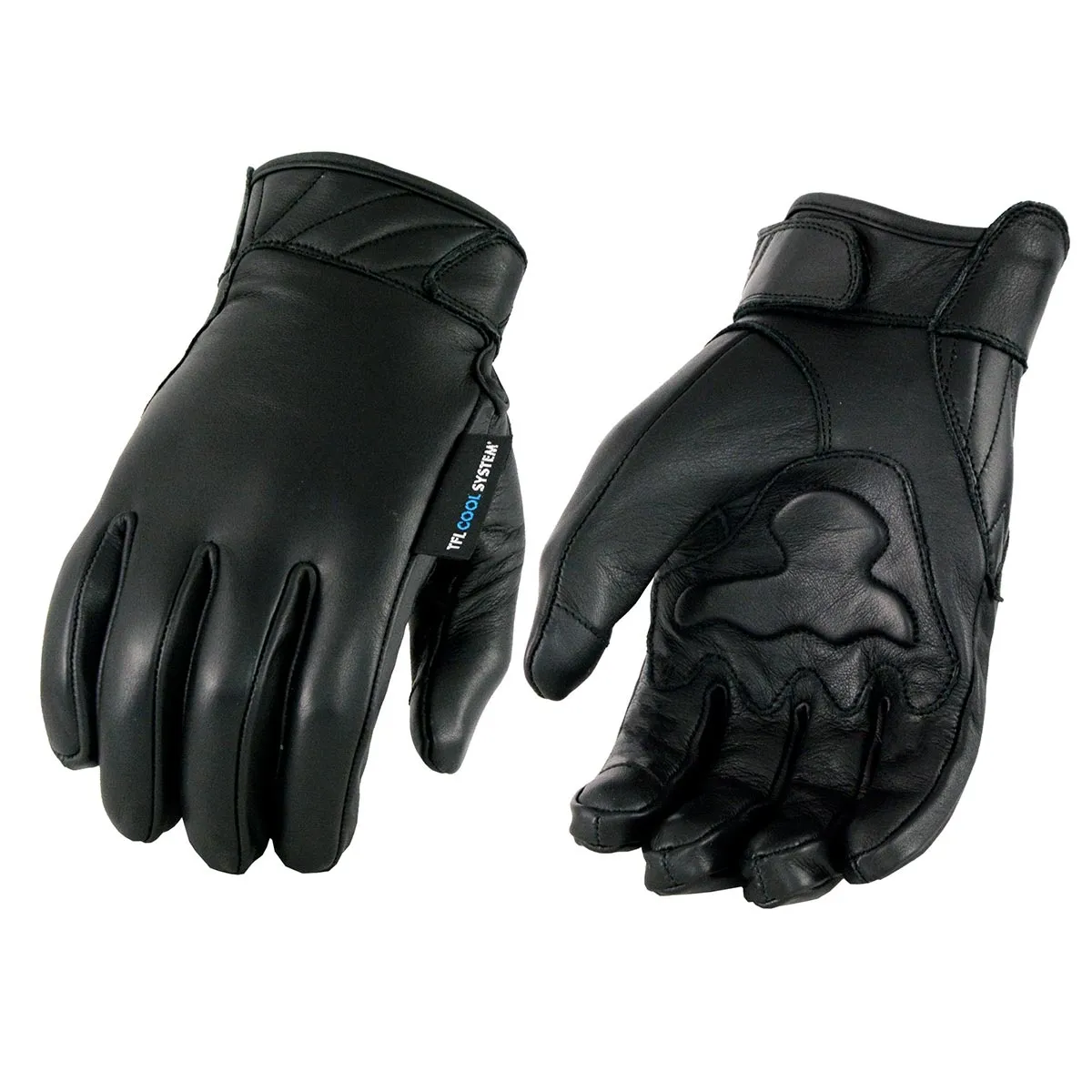 MG7502 Cool-Tec Men's Black Leather Gloves with i-Touch Screen Compatible Gel Palm Motorcycle Hand Gloves