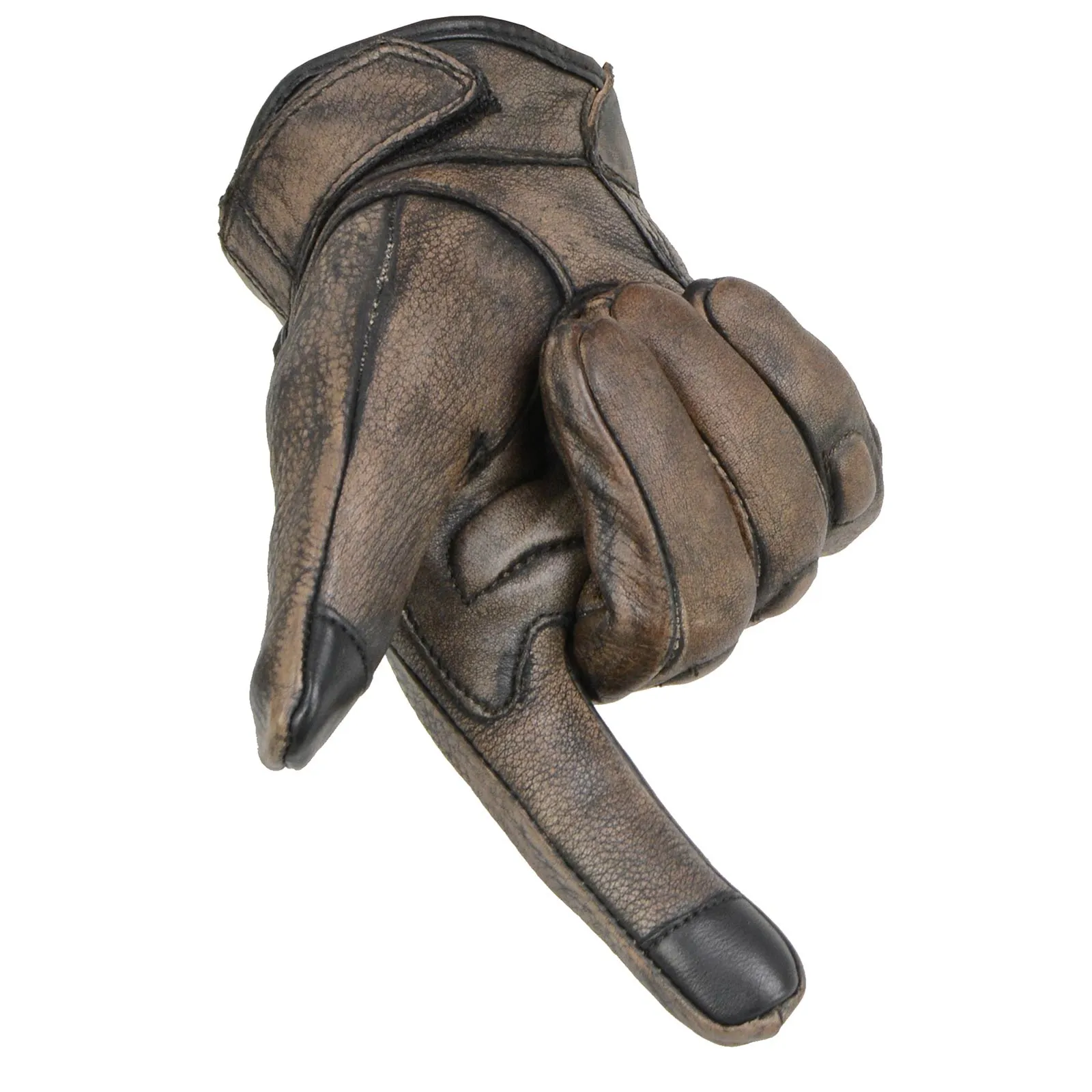 MG7514 Men's Brown Leather i-Touch Screen Compatible Gel Palm Motorcycle Gloves W/ Protective Knuckle