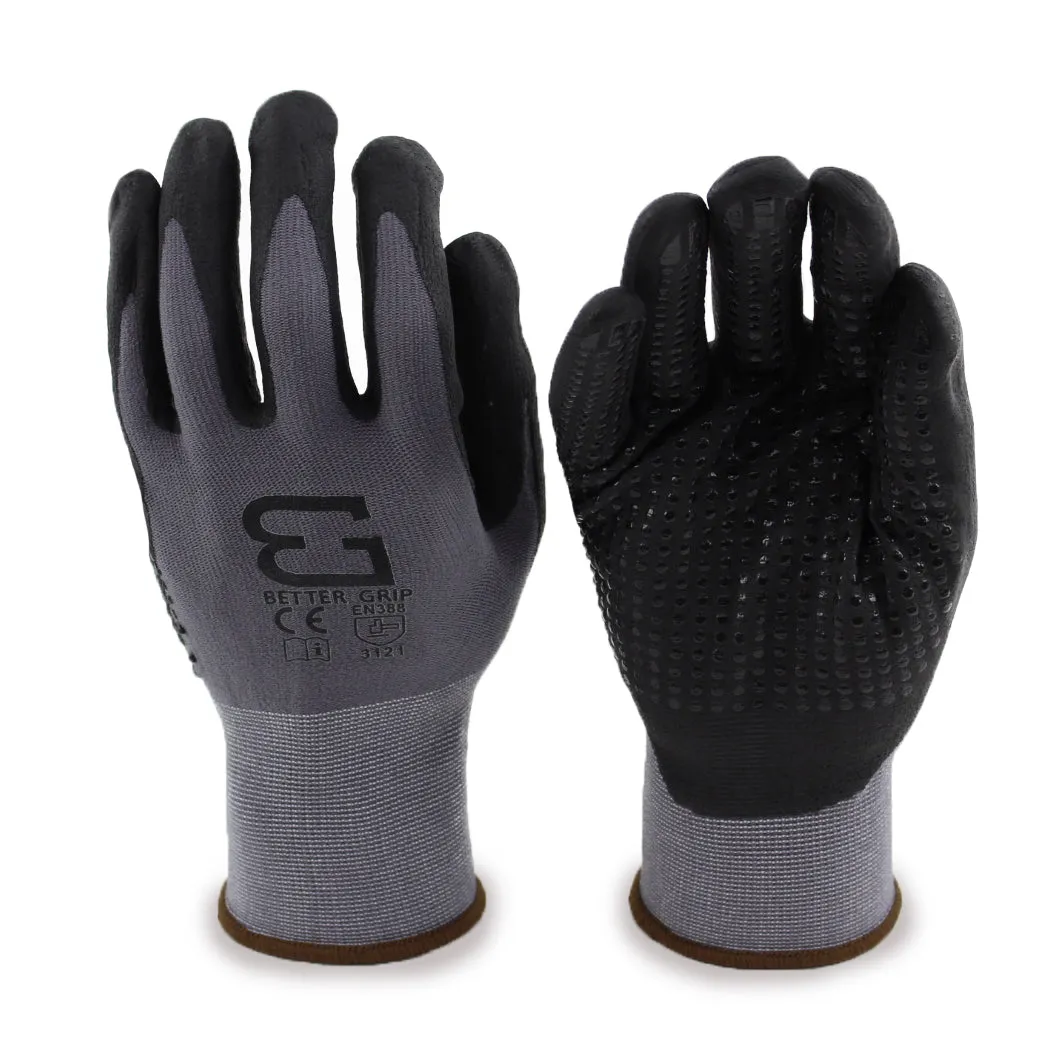 Micro Foam Nitrile Coated Nylon Work Glove with Dots on Palm - BGFLEXDOT-GY