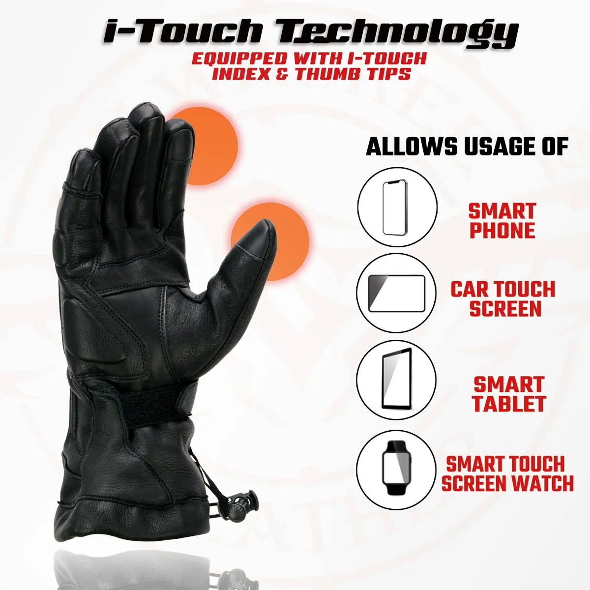 Milwaukee Leather MG7518 Men's Black Deerskin Gauntlet Motorcycle Hand Gloves w/ i-Touch Screen Tech