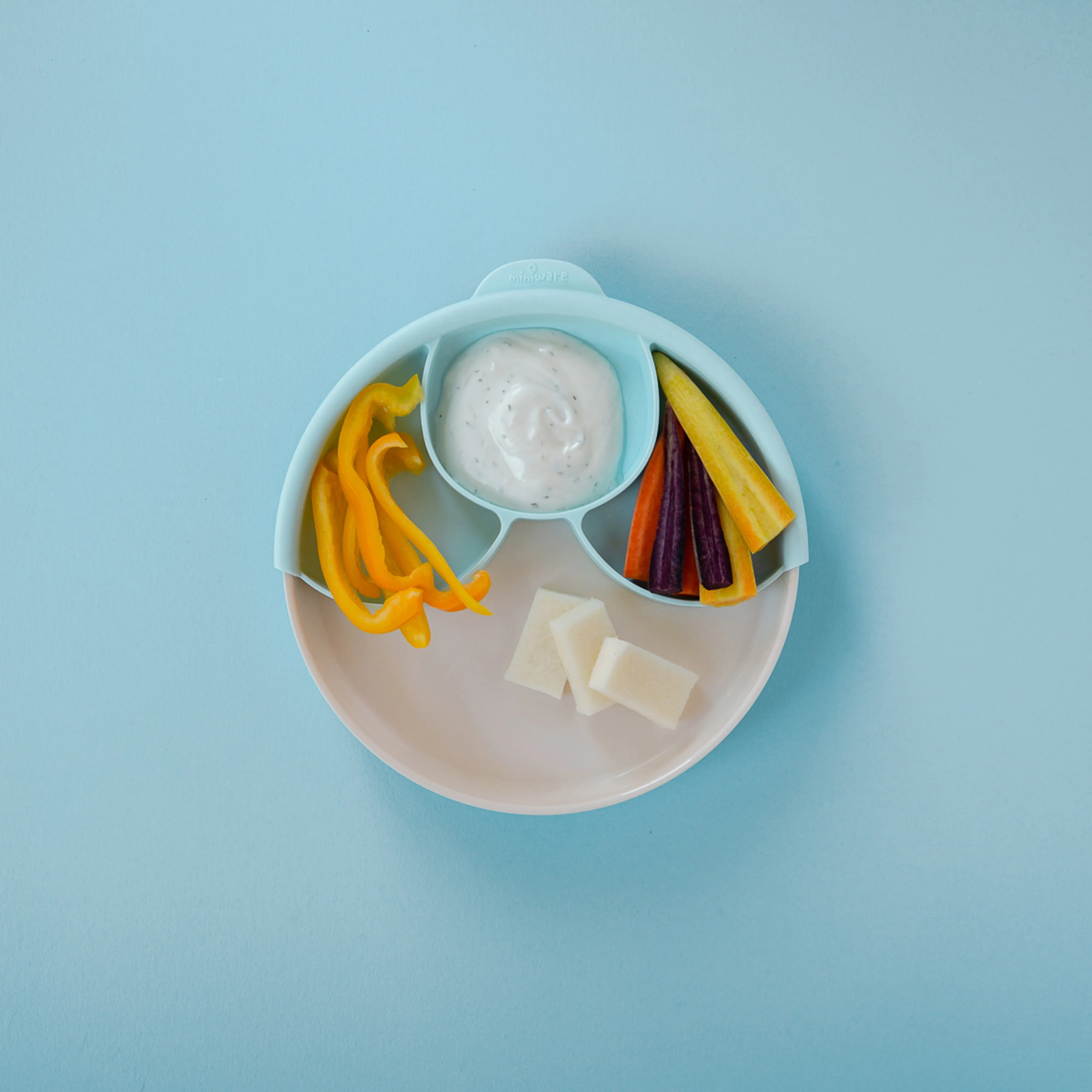 Miniware Healthy Meal Set - PLA Smart Divider Suction Plate in Vanilla   Silicone Divider in Keylime