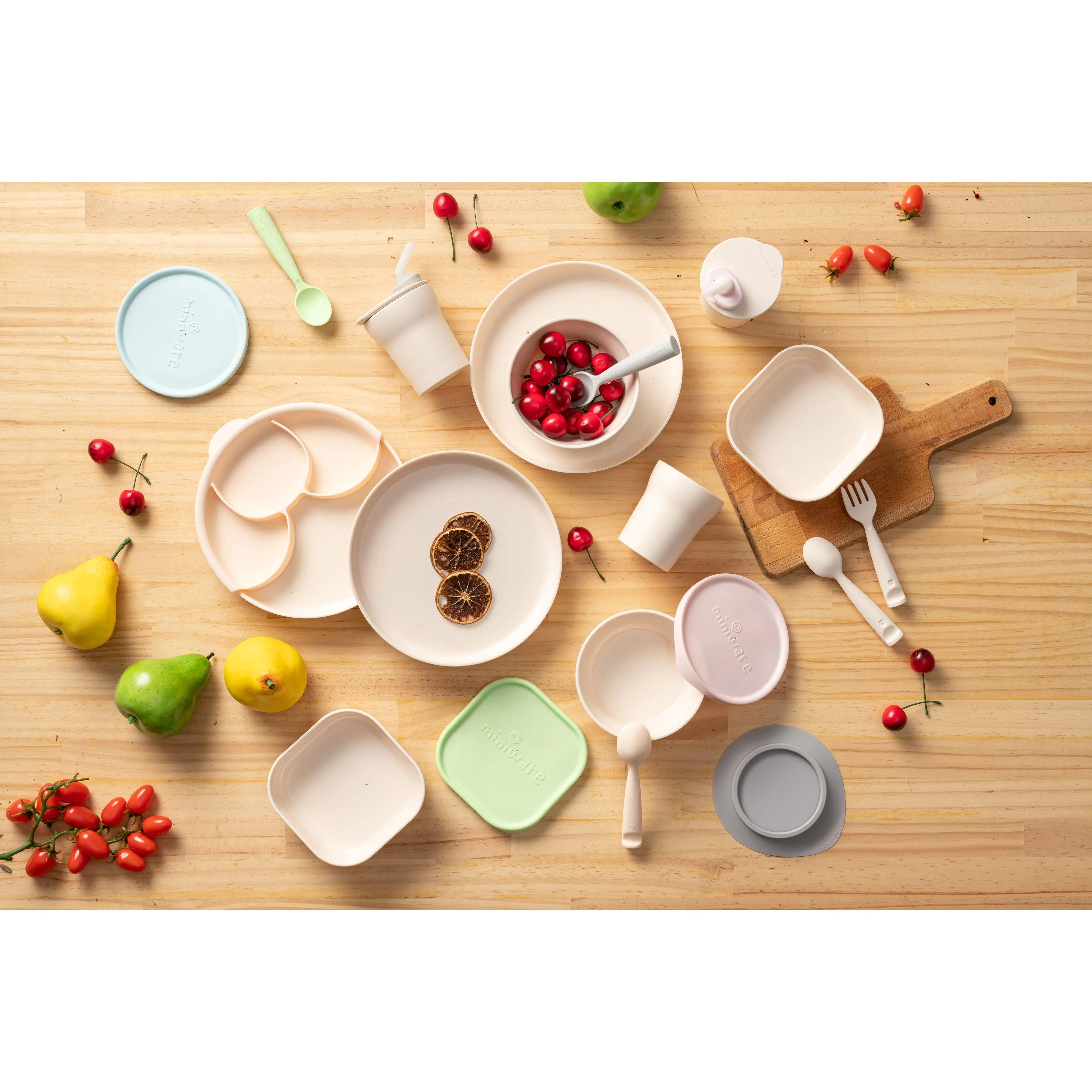 Miniware Healthy Meal Set - PLA Smart Divider Suction Plate in Vanilla   Silicone Divider in Keylime
