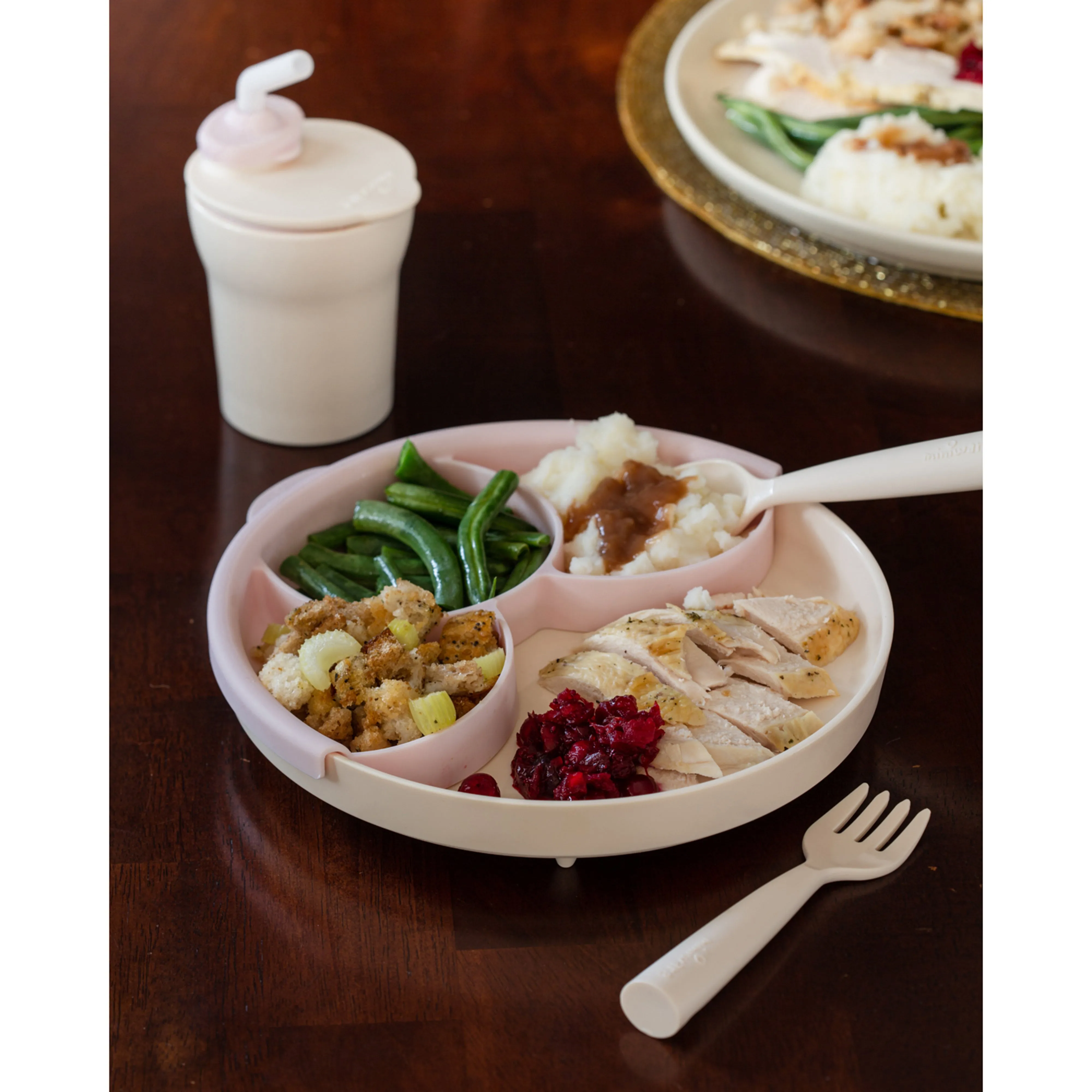 Miniware Healthy Meal Set - PLA Smart Divider Suction Plate in Vanilla   Silicone Divider in Keylime