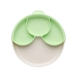 Miniware Healthy Meal Set - PLA Smart Divider Suction Plate in Vanilla   Silicone Divider in Keylime