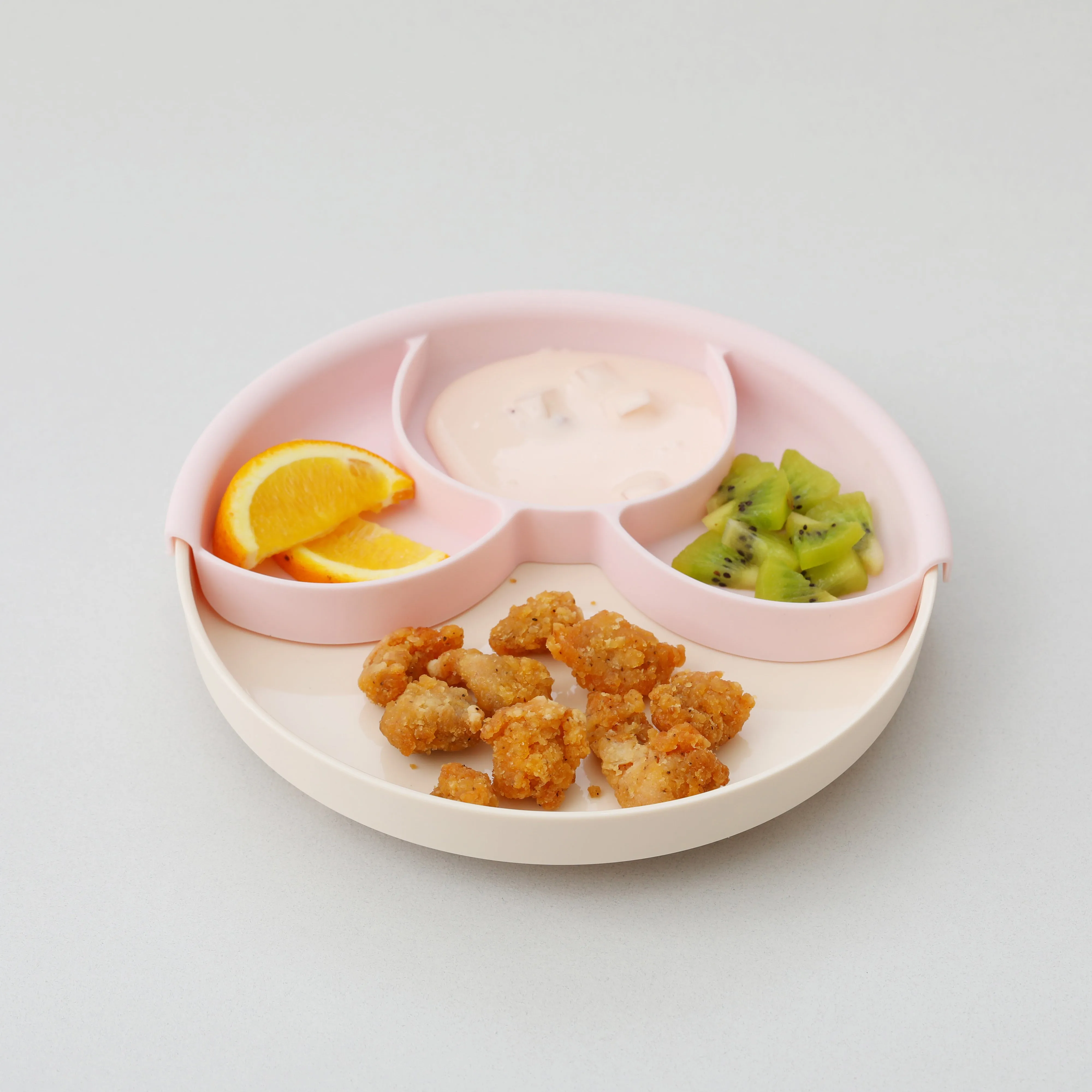 Miniware Healthy Meal Set - PLA Smart Divider Suction Plate in Vanilla   Silicone Divider in Keylime