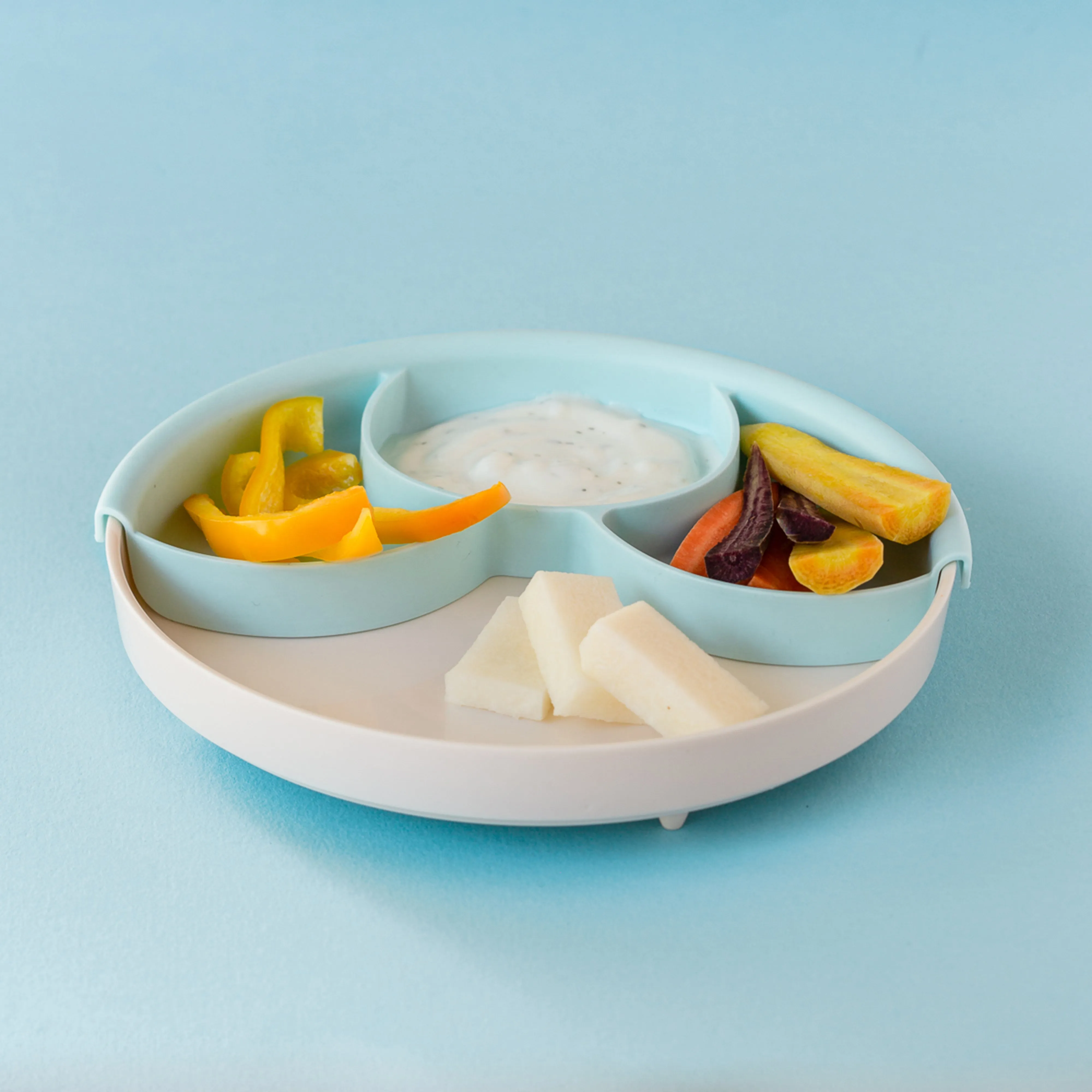 Miniware Healthy Meal Set - PLA Smart Divider Suction Plate in Vanilla   Silicone Divider in Keylime