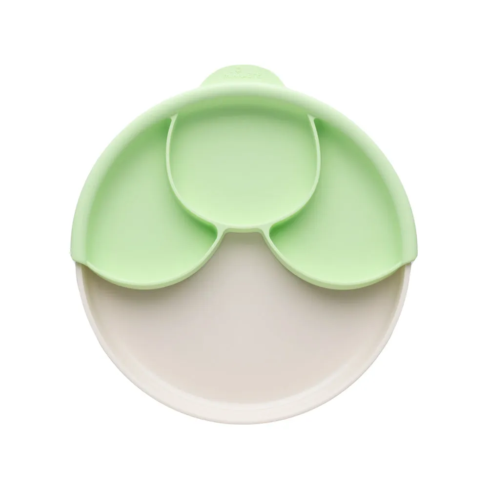 Miniware Healthy Meal Set - PLA Smart Divider Suction Plate in Vanilla   Silicone Divider in Keylime