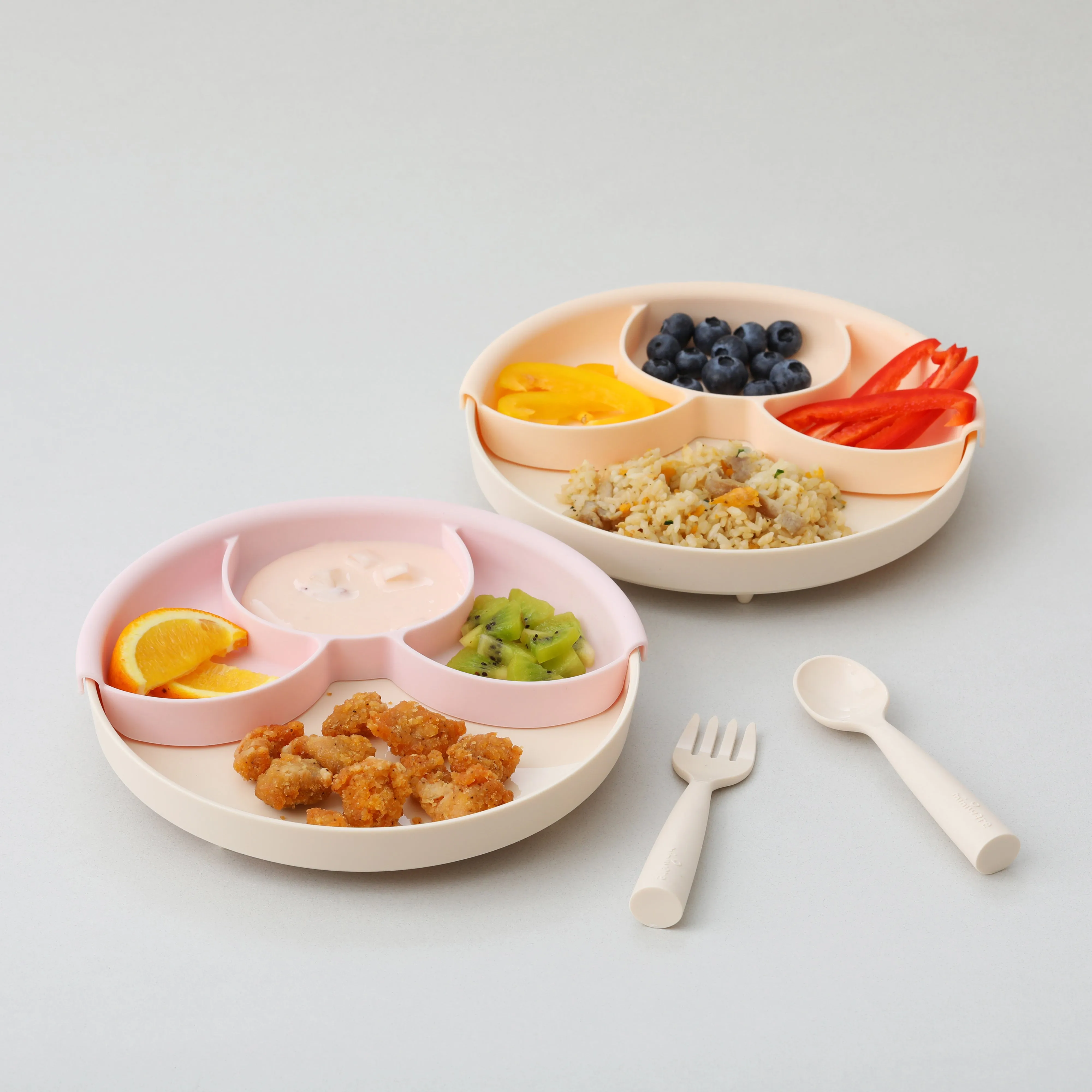 Miniware Healthy Meal Set - PLA Smart Divider Suction Plate in Vanilla   Silicone Divider in Keylime