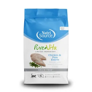 NutriSource Pure Vita Grain-Free Cat Food, Made with Chicken and Peas, 15LB, Dry Cat Food