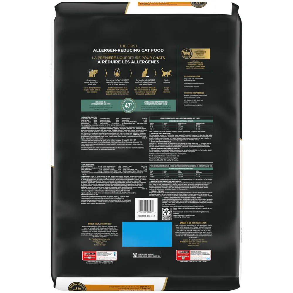 Purina Pro Plan LIVECLEAR With Probiotics High Protein Chicken & Rice Formula Dry Cat Food